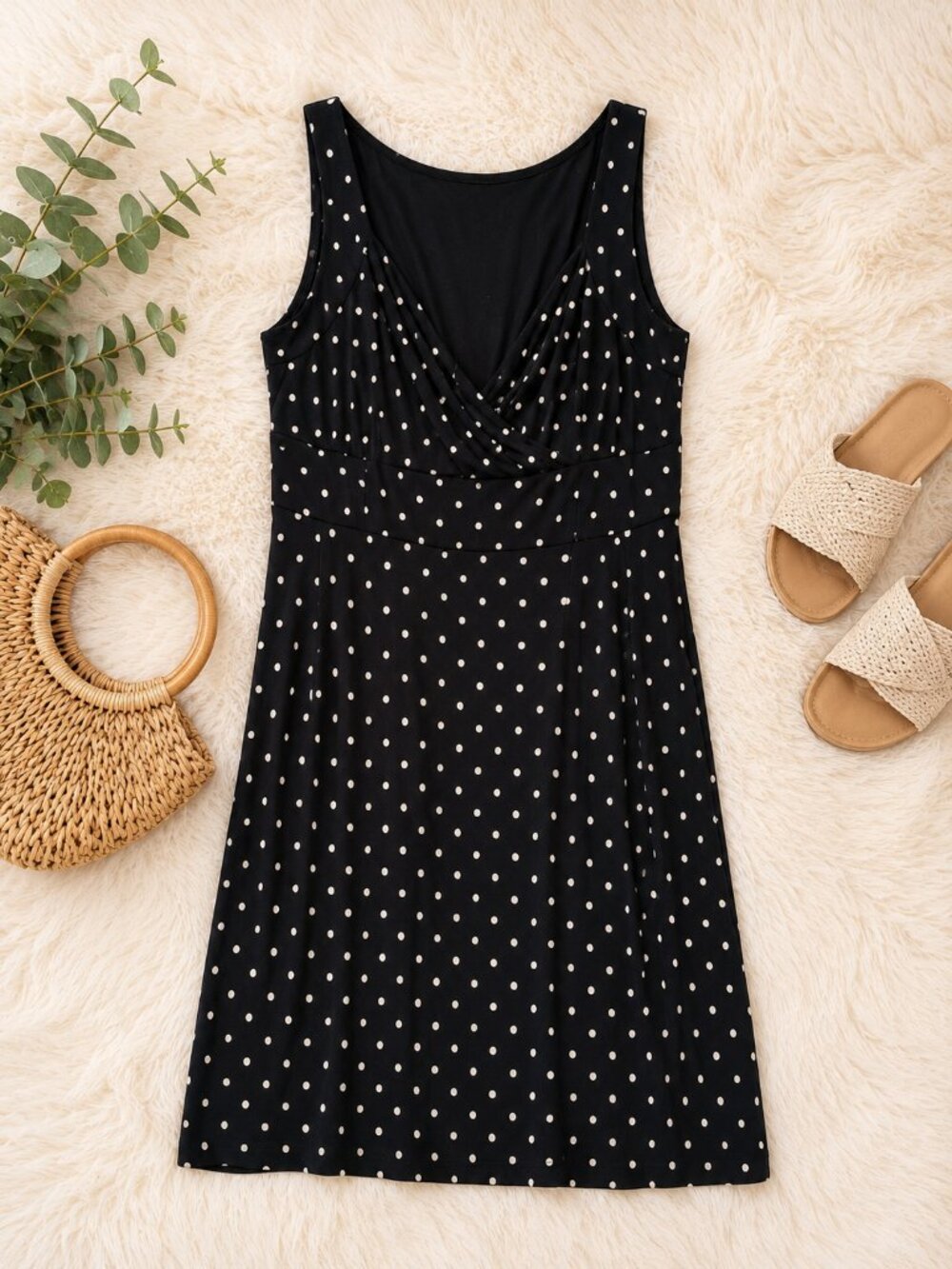 LOFT Petite Black White Polka Dot Sleeveless Faux Wrap Dress NWT Size 12P